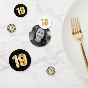 19th Birthday Photo Nineteen Balloon Party Confetti