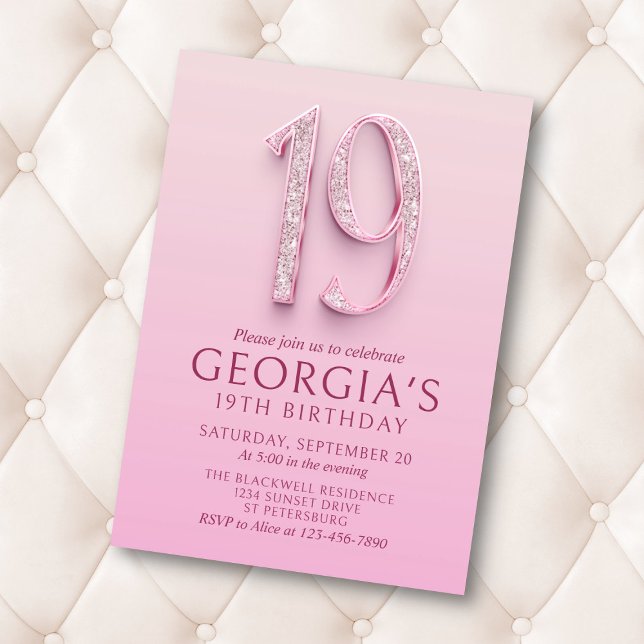 19th Birthday Pink Diamonds Invitation (Creator Uploaded)