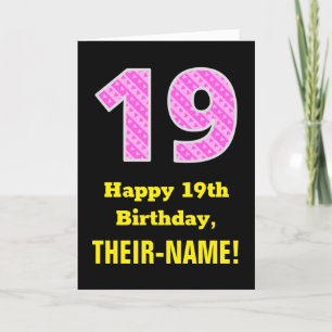 19th Birthday: Pink Stripes and Hearts "19" + Name Card