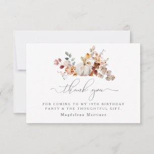 19th Birthday Pumpkin Fall Flower Custom Flat Thank You Card