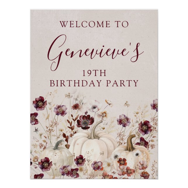 19th Birthday Pumpkin Wildflower Welcome Sign (Front)