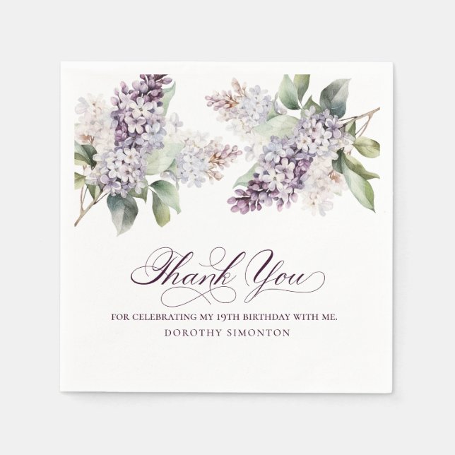 19th Birthday Purple Lilac Spring Flower Cocktail Napkin (Front)