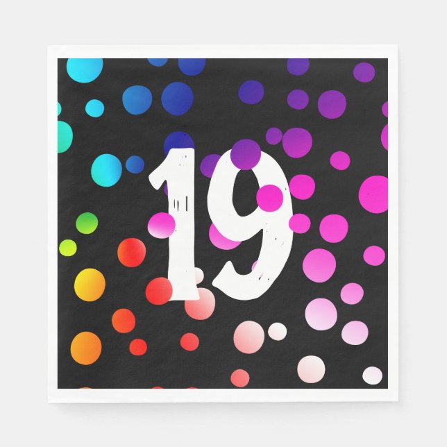19th Birthday Rainbow Dots on Black Napkin (Front)