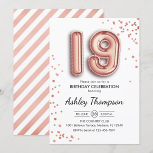 19th Birthday - Rose Gold Balloons Invitation