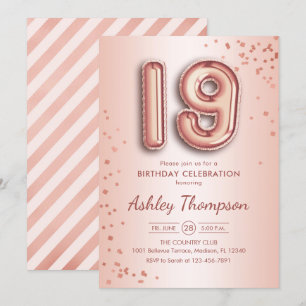 19th Birthday - Rose Gold Balloons Invitation