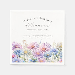 19th Birthday September Birth Flower Custom Napkin