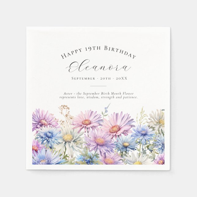 19th Birthday September Birth Flower Custom Napkin (Front)
