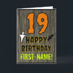19th Birthday: Spooky Halloween Theme, Custom Name Card<br><div class="desc">The front of this spooky and scary Hallowe'en birthday themed greeting card design features a large number "19" and the message "HAPPY BIRTHDAY, ", plus an editable name. There are also depictions of a ghost and a bat on the front. The inside features a custom birthday greeting message, or could...</div>