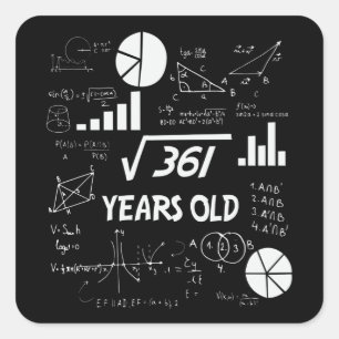 19th Birthday Square Root Math 19 Years Old Bday Square Sticker