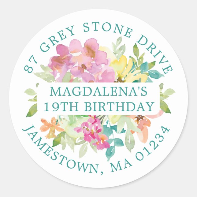 19th Birthday Summer Floral Return Address Label (Front)