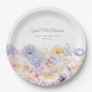 19th Birthday Summer Watercolor Floral Custom Paper Plate
