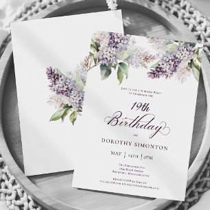 19th Birthday Surprise Party Purple Lilac Flower Invitation