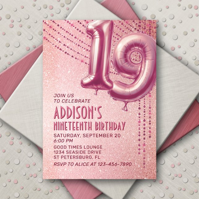 19th Birthday Teen Girl Rose Gold Invitation (Creator Uploaded)