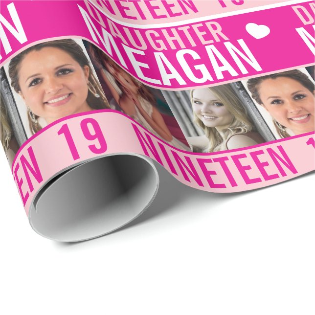 19th birthday three photos pink daughter wrapping  wrapping paper (Roll Corner)