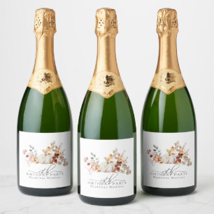 19th Birthday White Pumpkin Fall Flowers Custom Sparkling Wine Label