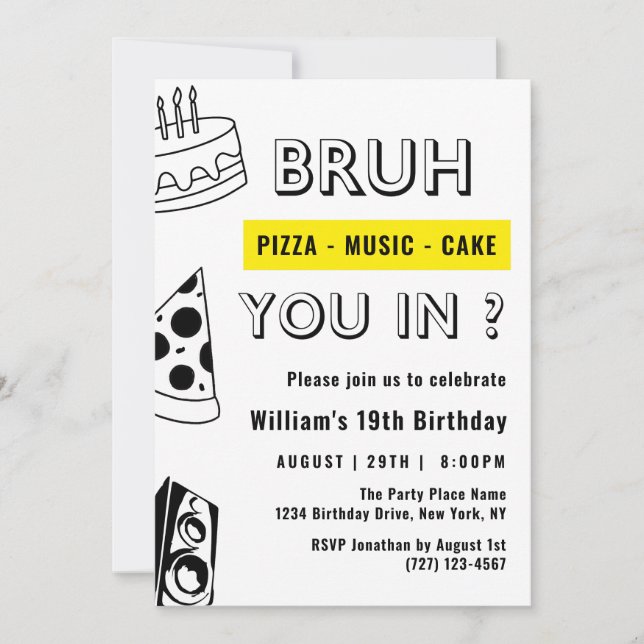 19th Bruh, You in Birthday Teen Boy Funny Invitation (Front)