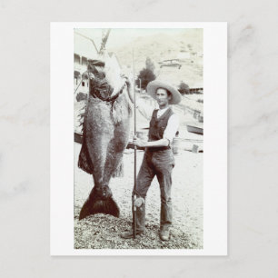 19th C. Fisherman and Goliath Grouper Postcard