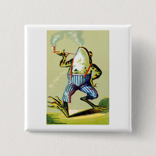 19th C. Pipe Smoking Frog 15 Cm Square Badge (Front)