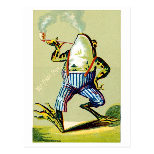 Image of 19th C. Pipe Smoking Frog Postcard