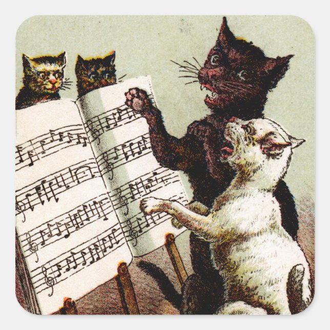 19th C. Singing Cats Square Sticker (Front)