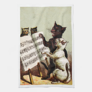 19th C. Singing Cats Tea Towel