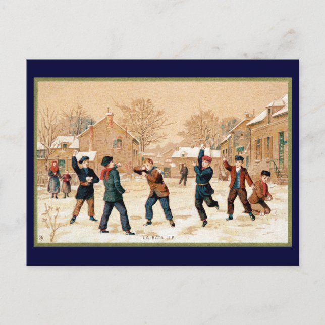 19th C. Snowball Fight Postcard (Front)