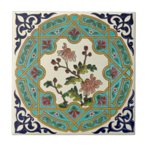 19th Century Aesthetic Floral Longwy Repro Tile
