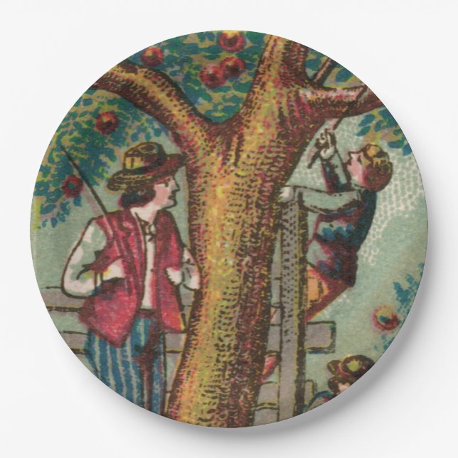 19th Century Apple Picking Picnic Plate (Front)