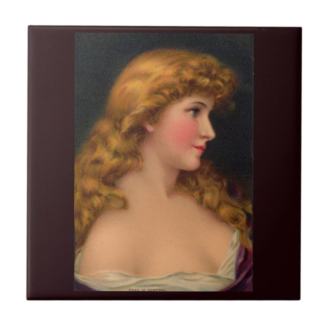 19th century beautiful woman with long hair tile (Front)