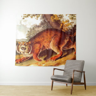 19th century bobcat print tapestry
