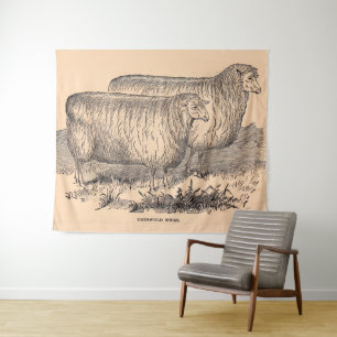 19th century Cotswold ewes print Tapestry