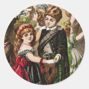 19th Century Dancing Scottish Children Classic Round Sticker