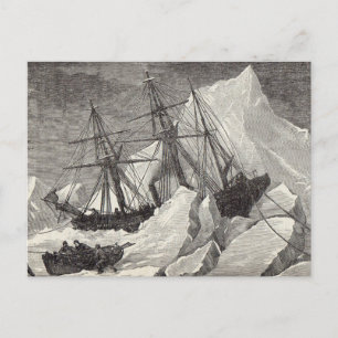 19th century engraving Steamship caught in ice Postcard
