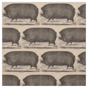 19th century farm animal print Berkshire sow pig Fabric