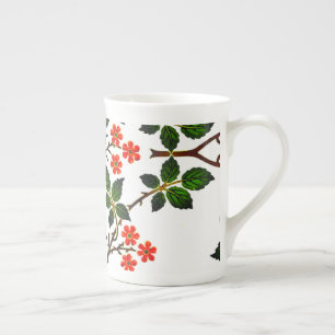 19th Century Floral Pattern Foliage Green Pink  Bone China Mug