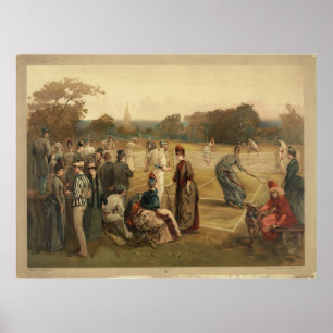 19th Century Game of Women's Lawn Tennis from 1887 Poster