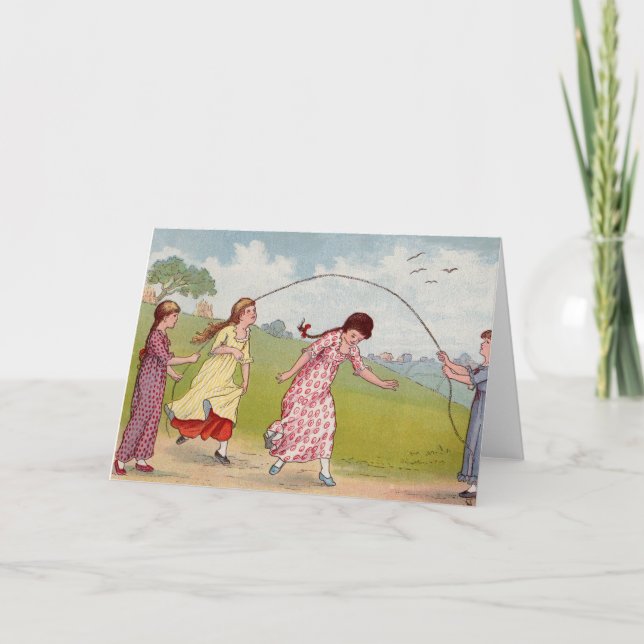 19th century girls playing jump rope card (Front)