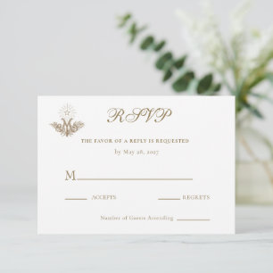 19th Century Gold Marian Cross Wedding RSVP Card