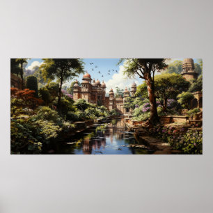 19th century Indian pleasure garden oil painting Poster