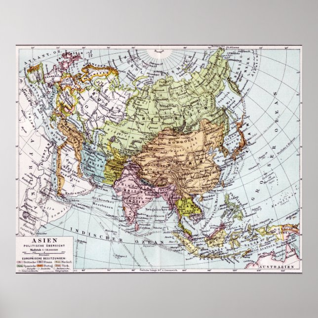 19th Century Map of Asia Poster (Front)