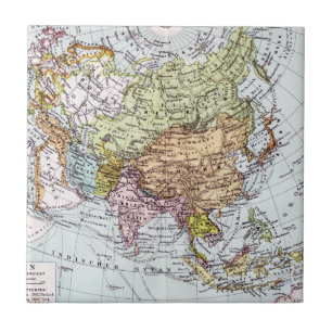 19th Century Map of Asia Tile