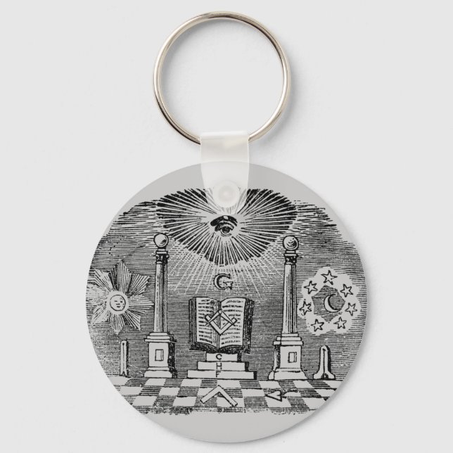 19th Century Masonic Blockcut engraving Key Ring (Front)