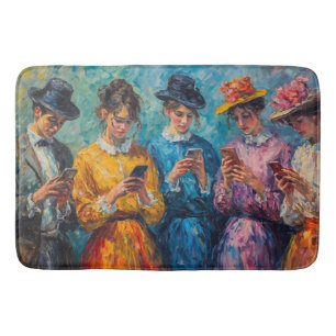 19th Century People Using Smartphones Bath Mat