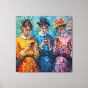 19th Century People Using Smartphones Canvas Print
