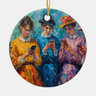 19th Century People Using Smartphones Ceramic Tree Decoration