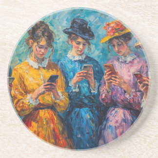 19th Century People Using Smartphones Coaster