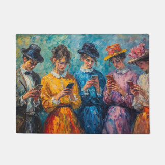 19th Century People Using Smartphones Doormat