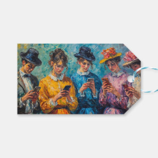 19th Century People Using Smartphones Gift Tags