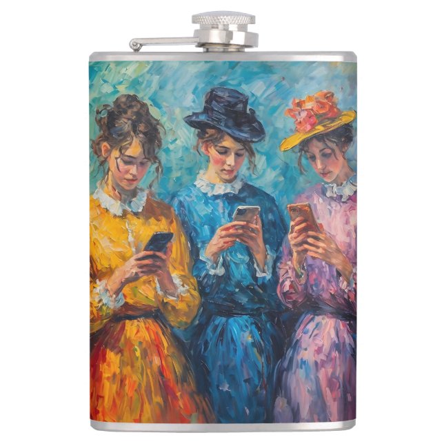 19th Century People Using Smartphones Hip Flask (Front)