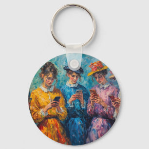 19th Century People Using Smartphones Key Ring